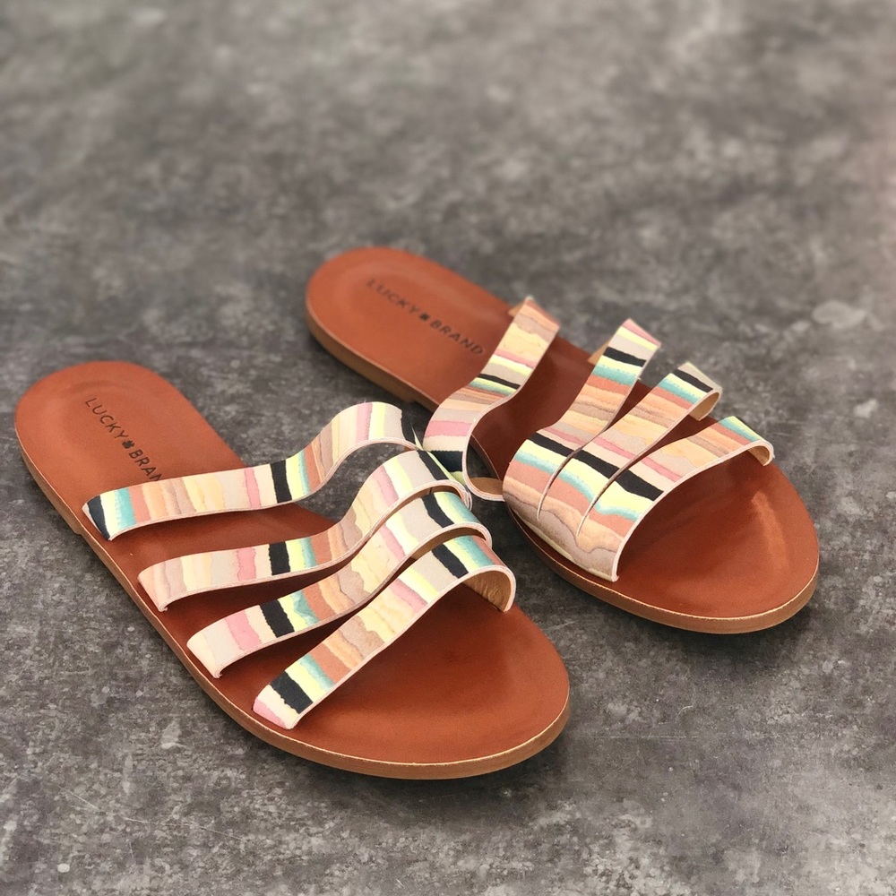 Lucky Brand leather Anika multi-colored slides. Size 9.5 New without box